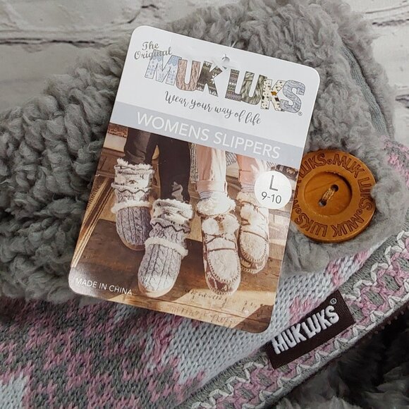 'MUK-LUKS' FOLD~OVER FUZZY SLIP-ON 'CINDER WOOD' SIDE BUTTON SLIPPERS - Picture 10 of 16